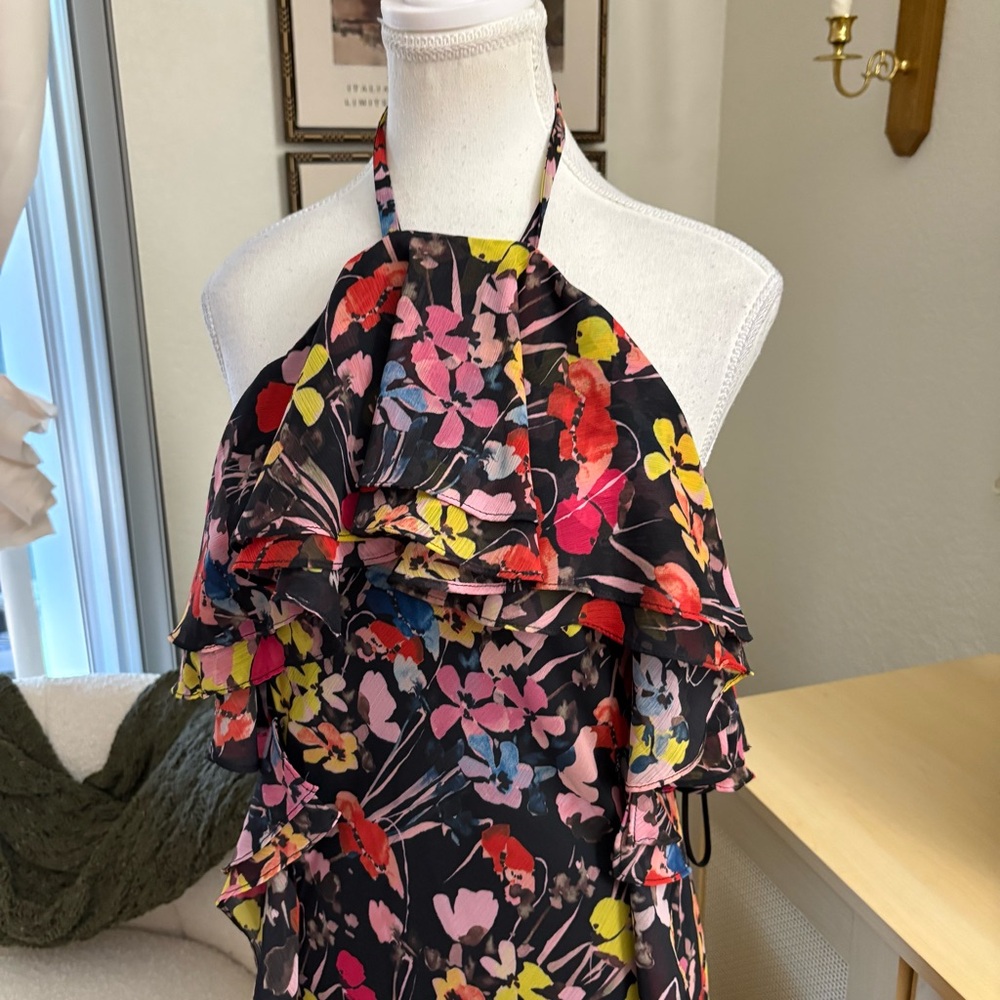 JASON WU Halter Floral Ruffle‎ Midi Dress Size 8 - Picture 4 of 9